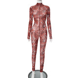 Leopard Print Long Sleeve Backless Jumpsuit GDSF-D25JP243