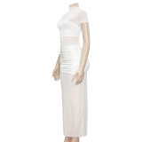 Solid Color Short Sleeve Slim Maxi Dress GAXB-D114DS