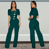 Big Button Short Sleeve Sport Wide Leg Jumpsuit BY-7378