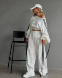 Strripe Tie Up Contast Color Two Piece Pants Set GPKJ-KJ20151