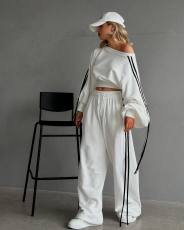 Strripe Tie Up Contast Color Two Piece Pants Set GPKJ-KJ20151
