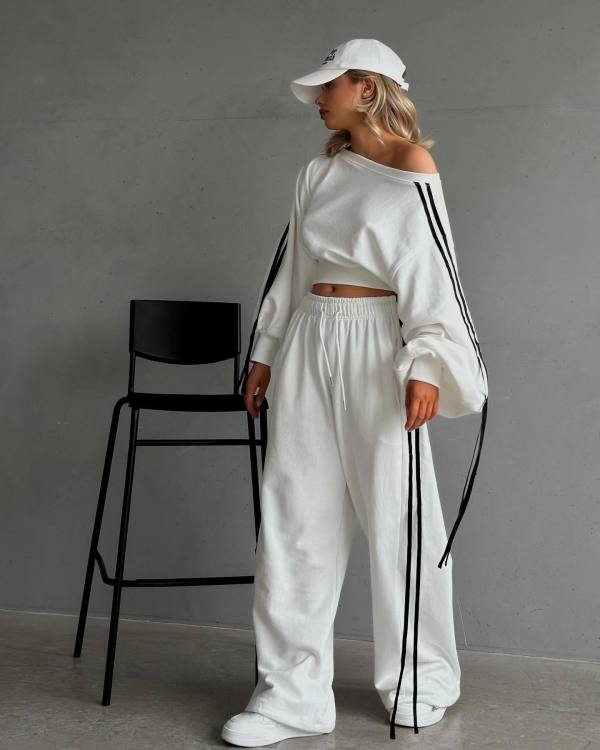 Strripe Tie Up Contast Color Two Piece Pants Set GPKJ-KJ20151