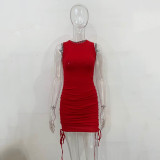 Solid Color Drawstring Sleeveless Mini Dress JHYB-9070