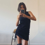 Solid Color Drawstring Sleeveless Mini Dress JHYB-9070