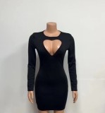 Long Sleeve Hollow Out Mini Dress GMYU-8374