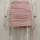 Knits Drawstring Pleated Mini Skirts JHYB-9079