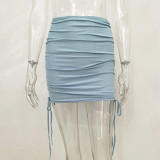 Knits Drawstring Pleated Mini Skirts JHYB-9079