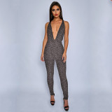 Tie Up Sexy Deep V Neck Jumpsuit JHYB-9018