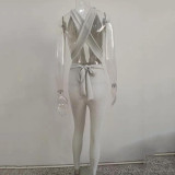 Tie Up Sexy Deep V Neck Jumpsuit JHYB-9018