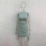 Solid Color Drawstring Sleeveless Mini Dress JHYB-9070