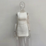 Solid Color Drawstring Sleeveless Mini Dress JHYB-9070