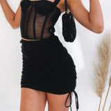Knits Drawstring Pleated Mini Skirts JHYB-9079