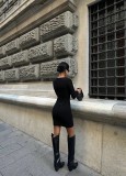 Long Sleeve Hollow Out Mini Dress GMYU-8374