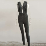 Tie Up Sexy Deep V Neck Jumpsuit JHYB-9018
