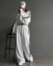 Strripe Tie Up Contast Color Two Piece Pants Set GPKJ-KJ20151