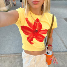 Floral Printed Color Block T-Shirt GPKJ-KJ28039