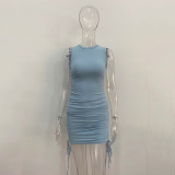 Solid Color Drawstring Sleeveless Mini Dress JHYB-9070