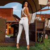 Tie Up Sexy Deep V Neck Jumpsuit JHYB-9018
