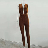 Tie Up Sexy Deep V Neck Jumpsuit JHYB-9018
