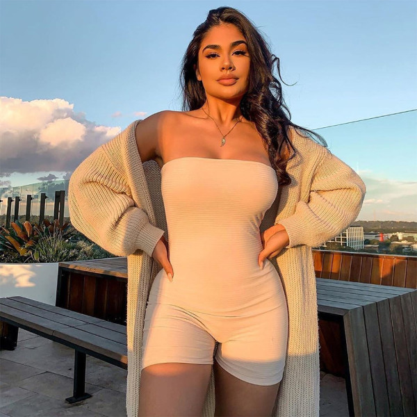 Sport Solid Color Tube Top Romper JHYB-9003