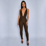 Tie Up Sexy Deep V Neck Jumpsuit JHYB-9018