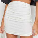 Knits Drawstring Pleated Mini Skirts JHYB-9079