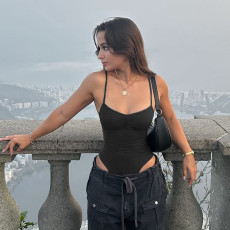 Sleeveless Backless Solid Color Bodysuit GPKJ-KJ13769