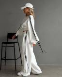 Strripe Tie Up Contast Color Two Piece Pants Set GPKJ-KJ20151