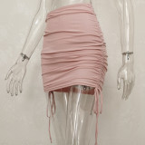 Knits Drawstring Pleated Mini Skirts JHYB-9079