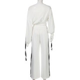 Strripe Tie Up Contast Color Two Piece Pants Set GPKJ-KJ20151