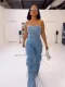 Fashion Denim Wrap Chest Slim Jumpsuit GMYU-9825