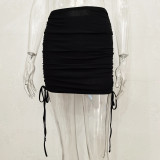 Knits Drawstring Pleated Mini Skirts JHYB-9079