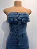 Fashion Denim Wrap Chest Slim Jumpsuit GMYU-9825