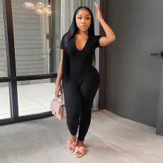 Solid Color V Neck Slim Jumpsuit GPKJ-KJ13193