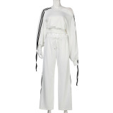 Strripe Tie Up Contast Color Two Piece Pants Set GPKJ-KJ20151
