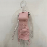 Solid Color Drawstring Sleeveless Mini Dress JHYB-9070