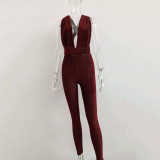 Tie Up Sexy Deep V Neck Jumpsuit JHYB-9018