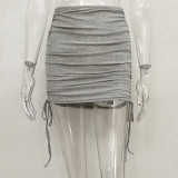 Knits Drawstring Pleated Mini Skirts JHYB-9079