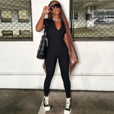 Solid Color V Neck Slim Jumpsuit GPKJ-KJ13193