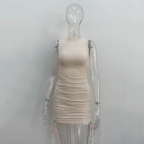 Solid Color Drawstring Sleeveless Mini Dress JHYB-9070