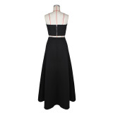 Color Block Wrap Chest Tops Two Piece Skirt Set ZSD-0755