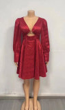 Long Sleeve V Neck Mini Dress GMYU-5441