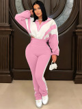 Contrast Color Sport Long Sleeve Pants Suit SH-391403
