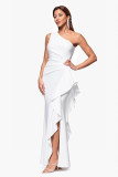 Single Shoulder Solid Color Ruffles Maxi Dress XHXF-463