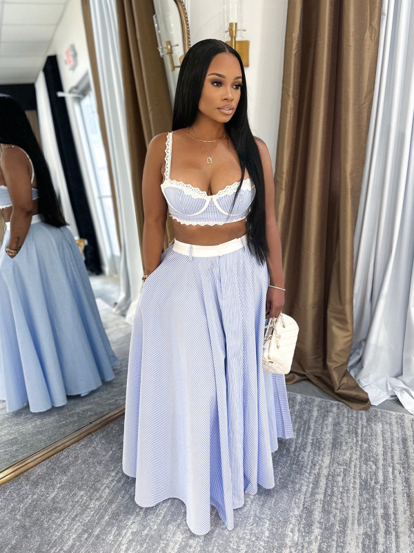 Lace Patchwork Sling Vest Long Skirts Suit SFY-719