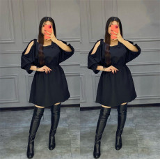 Tie Up Off Shoulder Solid Color Mini Dress LSL-6489