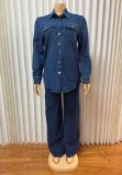Long Sleeve Lapel Denim Two Piece Pants Set GMYU-6570