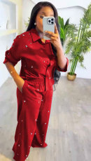 Hot Drill Long Sleeve Solid Two Piece Pants Set GMYU-9345