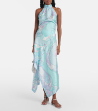 Print Sleeveless Satin Irregular Maxi Dress SHD-9529