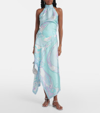 Print Sleeveless Satin Irregular Maxi Dress SHD-9529